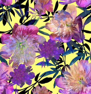 Behang Intense filetpioenen in geel contrast