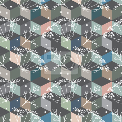 Behang Isometrische Vormen met bloemen dille