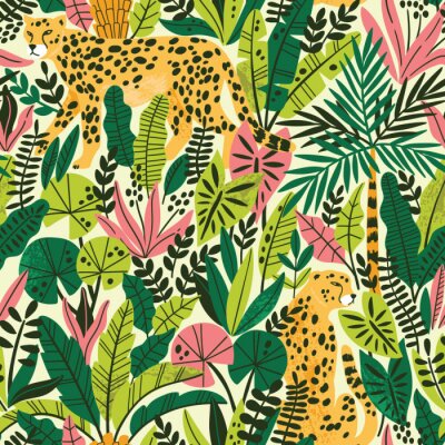 Behang Jachtluipaarden in een kleurrijke jungle