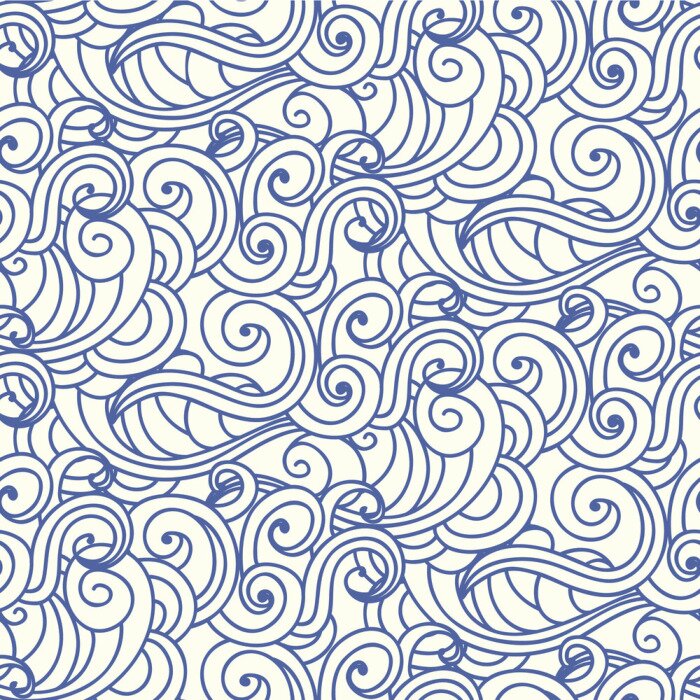 Behang Japanese, Chinese ocean waves, clouds seamless pattern