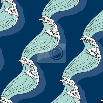 Behang Japanse blauwe en witte golven