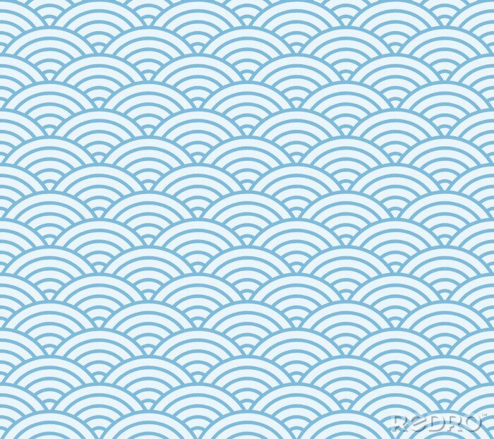 Behang Japanse blauwe symmetrische golven