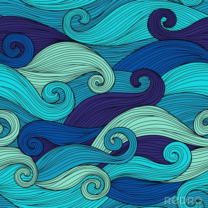 Behang Japanse golven in blauwtinten