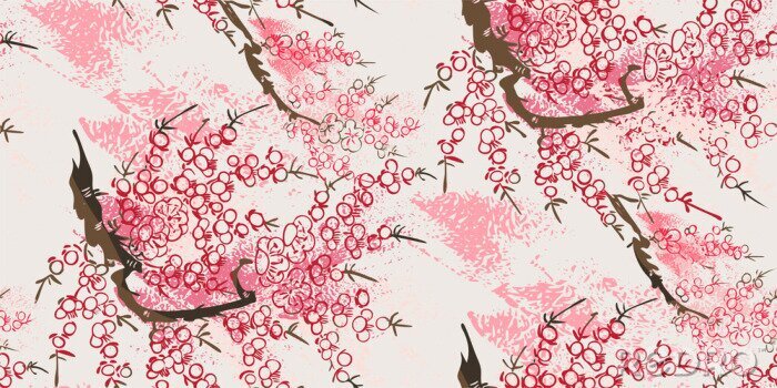 Behang Japanse oosterse tak met roze bloemen