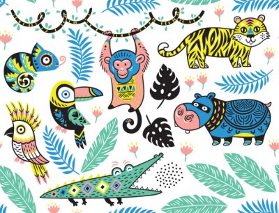 Jungle bewoners originele illustratie met dieren