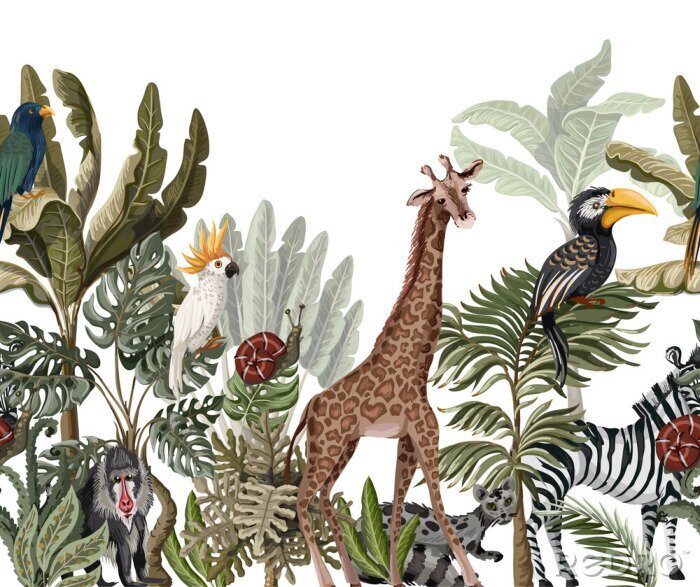 Behang Jungle giraf en andere dieren