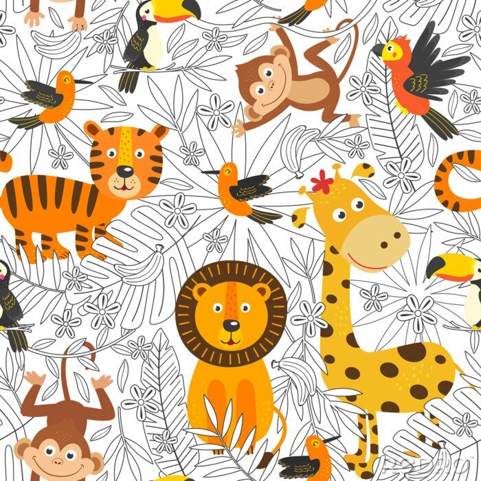 Behang Jungle voor kinderen met dieren