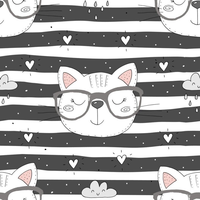 Behang Katten wolken en hartjes