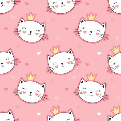 Behang Kattenkoppen op roze achtergrond