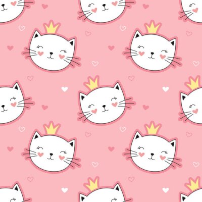 Behang Kattenkoppen op roze achtergrond