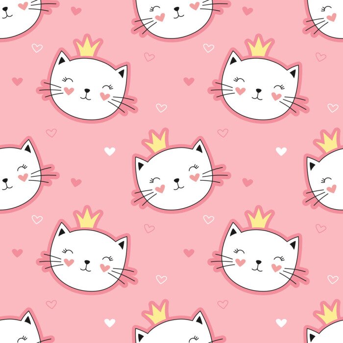 Behang Kattenkoppen op roze achtergrond