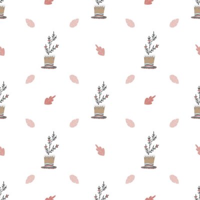 Behang Kerst patroon patroon in Scandinavische stijl met bloemen en planten elementen.