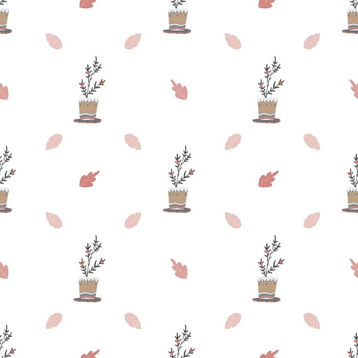 Behang Kerst patroon patroon in Scandinavische stijl met bloemen en planten elementen.