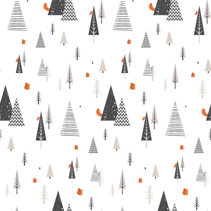Behang Kerst winter boslandschap met bos dieren. naadloos patroon. Abstracte vectorillustratie