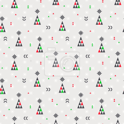 Behang Kerstbomen en sterren op een grijze achtergrond