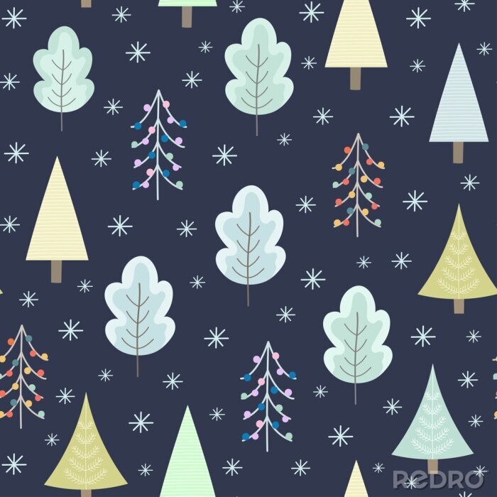 Behang Kerstbomen in het winterbos