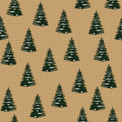 Behang Kerstbomen op een beige stippenachtergrond