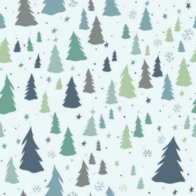 Kerstmis naadloos patroon met bomen, sneeuwvlokken en sterren
