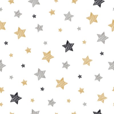Kerstmis sterren naadloze patroon Krabbel tekening witte geïsoleerde achtergrond