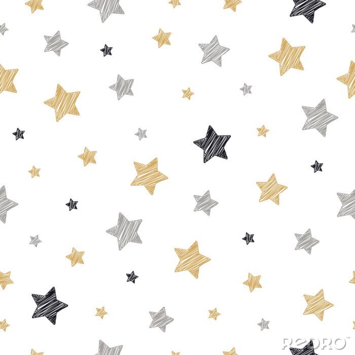 Behang Kerstmis sterren naadloze patroon Krabbel tekening witte geïsoleerde achtergrond