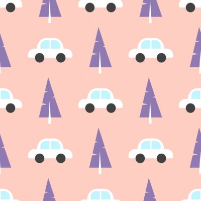 Behang Kids background pattern machine and tree