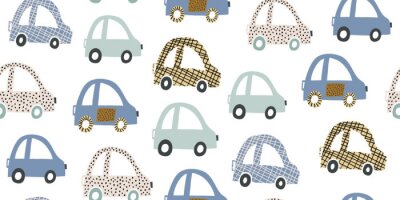 Behang Kids handdrawn seamless pattern with colorful cars