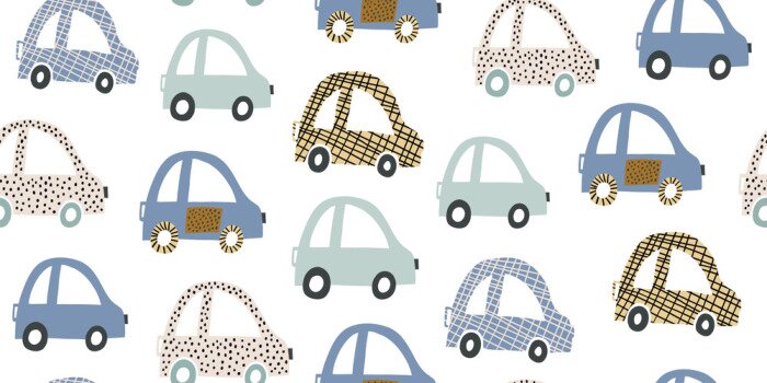 Behang Kids handdrawn seamless pattern with colorful cars