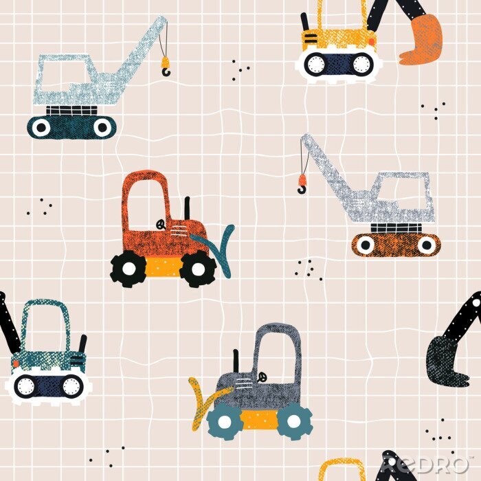 Behang Kids seamless pattern with building equipment. Funny creative print for textile. Vector hand drawn illustration.