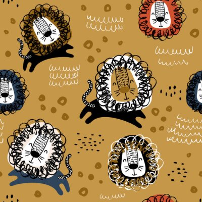 Behang Kinderpatroon met leeuwen in Scandinavische stijl