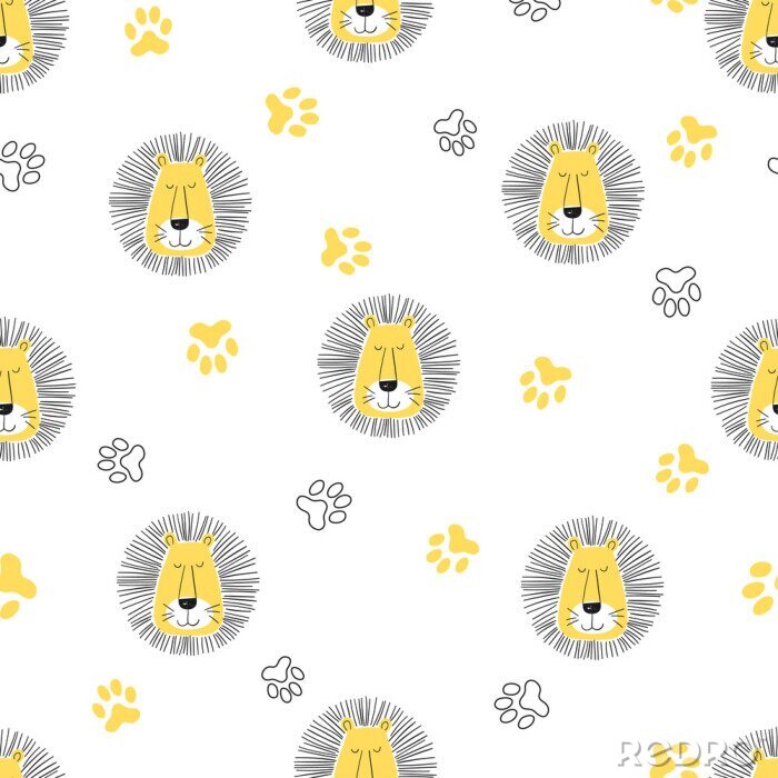 Behang Kinderpatroon met leeuwen op een witte achtergrond
