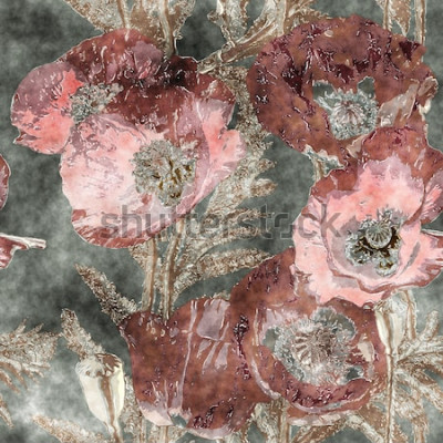 Behang Klaprozen op een oud schilderij