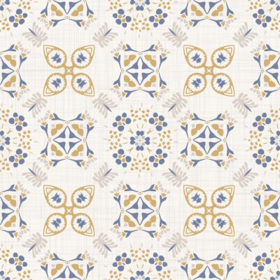 Behang Klassiek bloemenornament in felle tinten