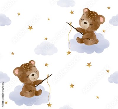 Behang Kleine beertjes met hengels
