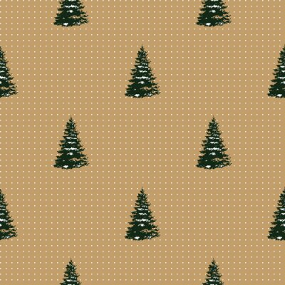 Behang Kleine bomen op een beige gestippelde achtergrond