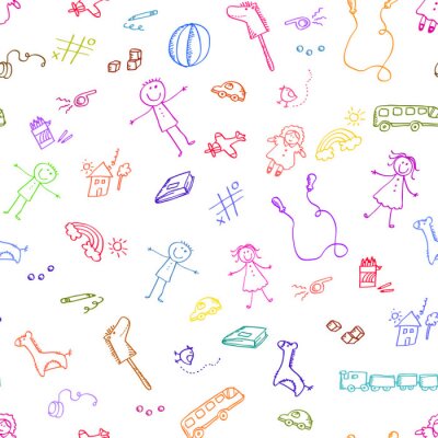 Behang Kleine gekleurde tekeningen