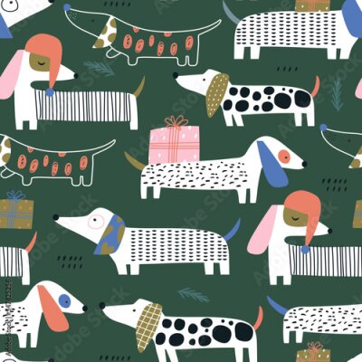 Behang Kleine honden met geschenken