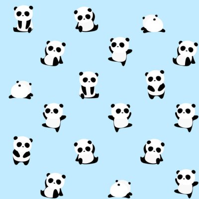 Behang Kleine panda's op een blauwe achtergrond