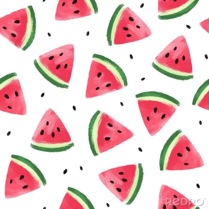 Behang Kleine stukjes watermeloen geschilderd met waterverf