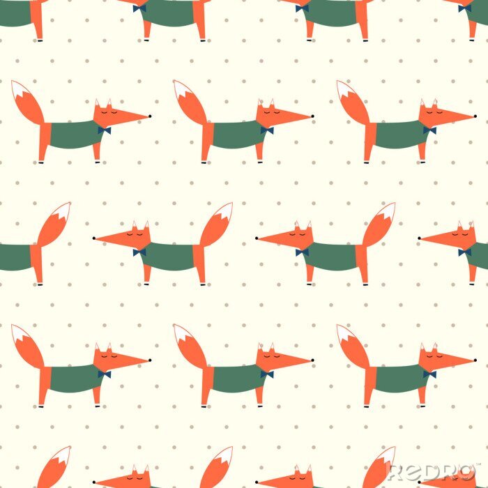 Behang Kleine vosjes in groene blouse en strikjes