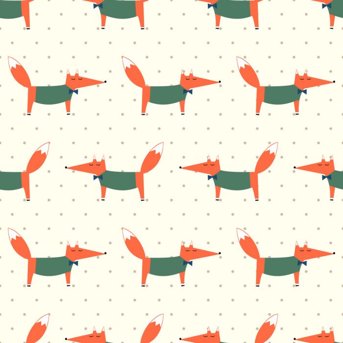 Behang Kleine vosjes in groene blouse en strikjes