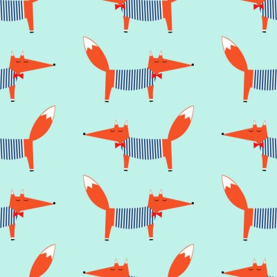 Behang Kleine vosjes met gestreepte bloesjes en strikjes