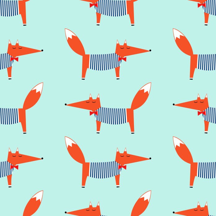 Behang Kleine vosjes met gestreepte bloesjes en strikjes