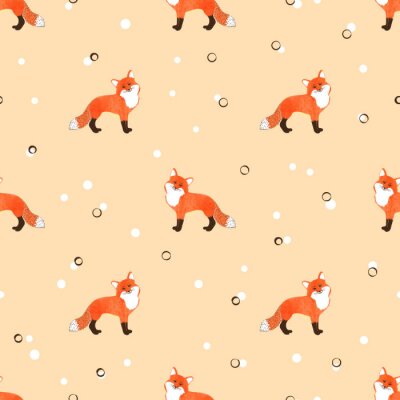 Behang Kleine vosjes op een gestippelde achtergrond