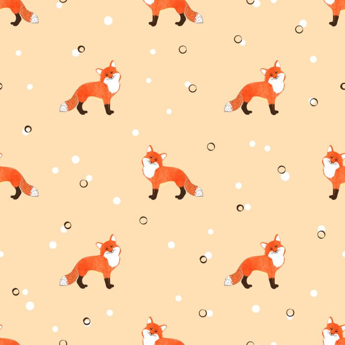Behang Kleine vosjes op een gestippelde achtergrond