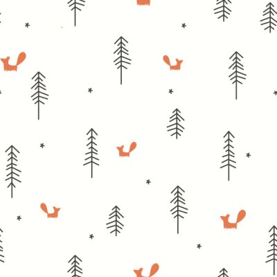 Behang Kleine vossen en zwarte bomen