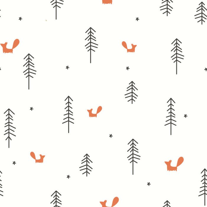 Behang Kleine vossen en zwarte bomen