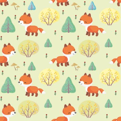Behang Kleine vossen tussen groene bomen