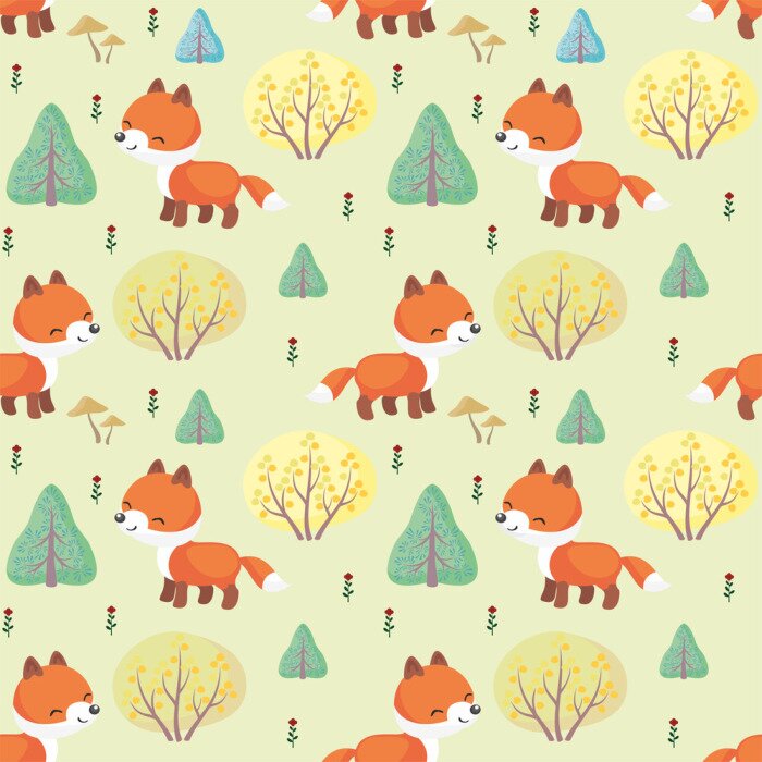 Behang Kleine vossen tussen groene bomen