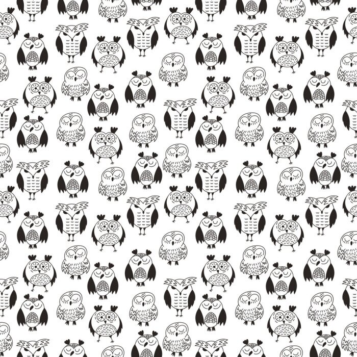 Behang Kleine zwart-witte uilen