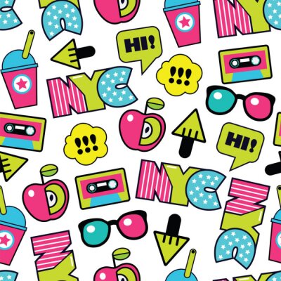 Behang kleuren trendy naadloos Amerikaans patroon met etiketten